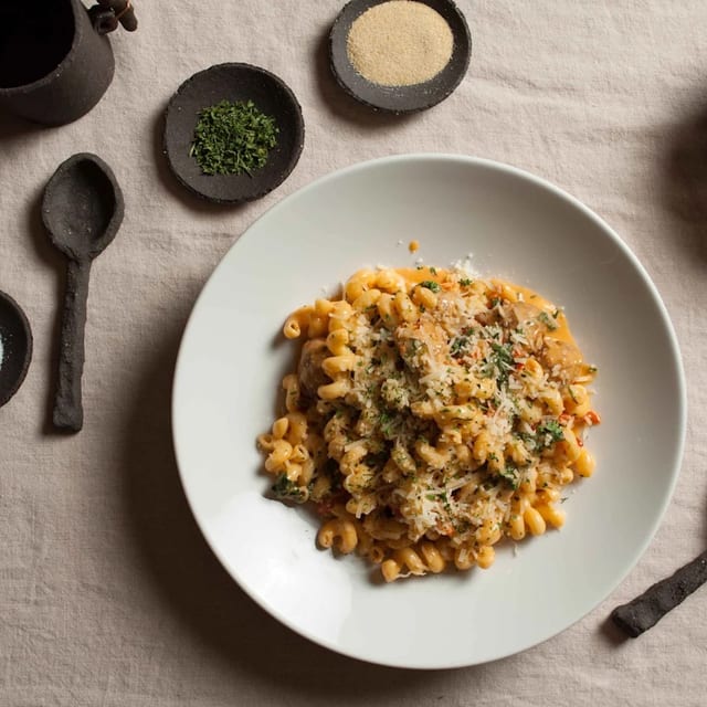 Tray of Cavatappi.